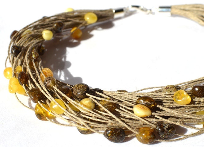 Multicolor Baltic Amber Necklace Multi Strand Line Necklace Spring Fashion Summer Gift for Her