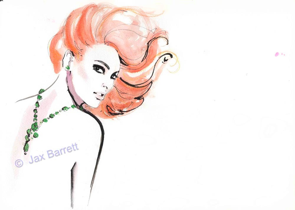 Redhead in Emeralds - Fashion Illustration Giclee Print by Jax with FREE Shipping