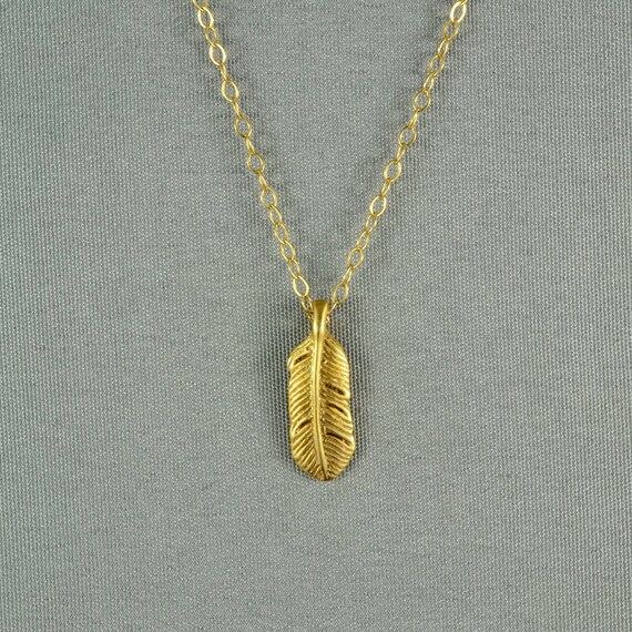 Vermeil Feather Necklace, 14K Gold Filled Chain, Modern, Simple, Everyday Wear Jewelry