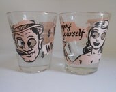 Set of 1950's Novelty Shot Glasses in Pink and Black