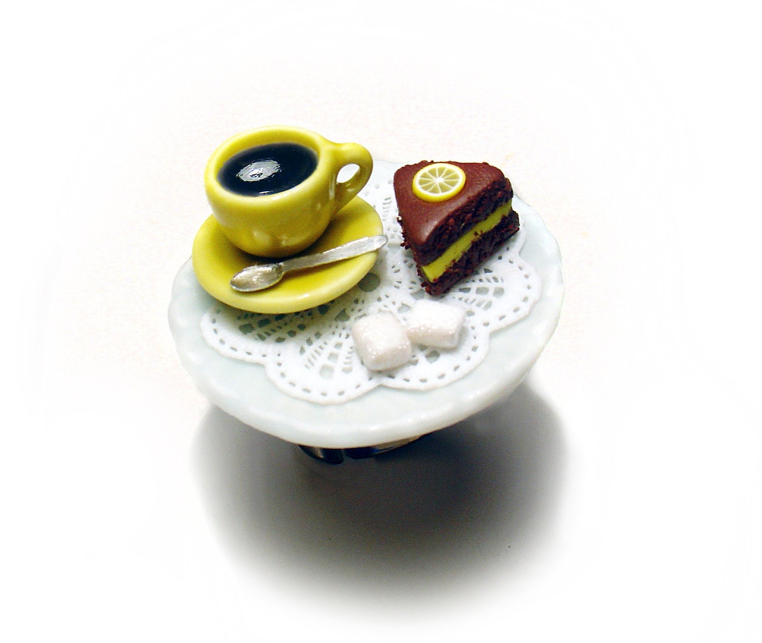 Coffee & Chocolate Lemon Cake Miniature Food Ring, Miniature Food Jewelry,