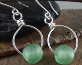 Handmade Green African Recycled Glass and Sterling Silver Earrings