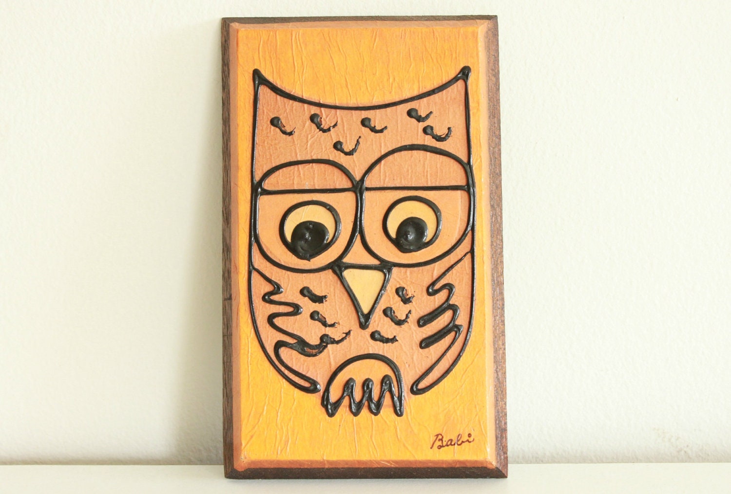 Vintage Owl Wooden Wall Hanging Handmade Painted Owl Decor Orange and Brown Retro Owl Wooden Art Gift for Owl Lovers