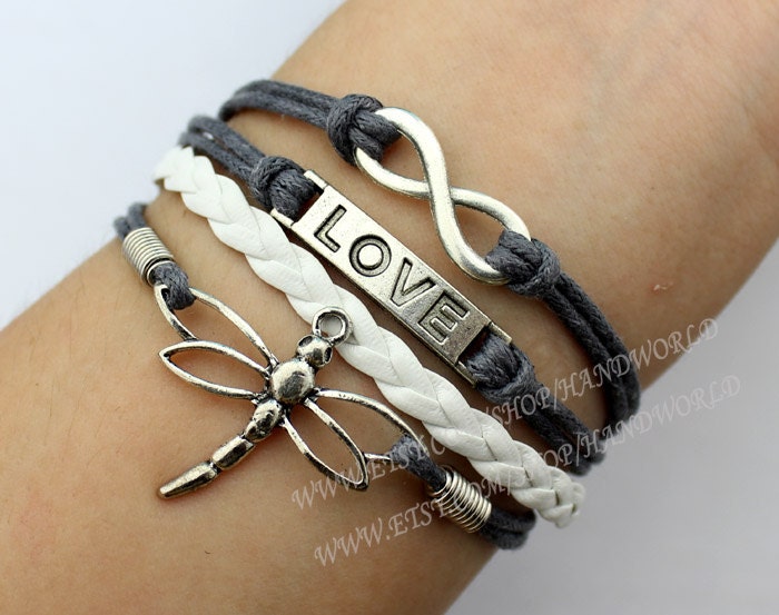 charm bracelet silvery love bracelet infinity karma bracelet dragonfly bracelet personalized charm bracelet-N1618
