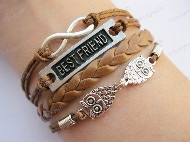 Karma-Best friend bracelet,friendship bracelet,infinity bracelet,owl bracelet,braid leather bracelet-Z587