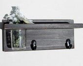 Vintage shelf 2 key hooks with floral wall vase, wood, distressed, sconce, shabby chic, home decor, country style, painted Vintage Black