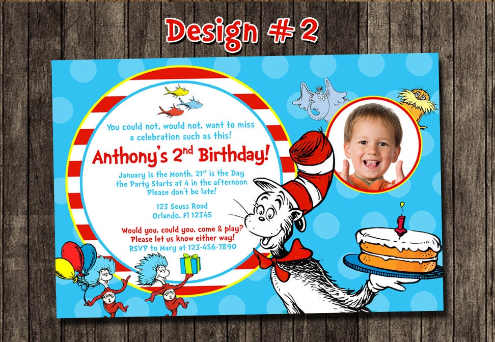 Cat in the Hat Doctor Dr Seuss Birthday Party Photo Invitations - Printable
