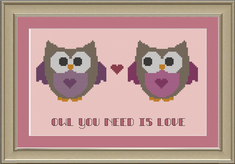 Owl you need is love: cute owl cross-stitch pattern
