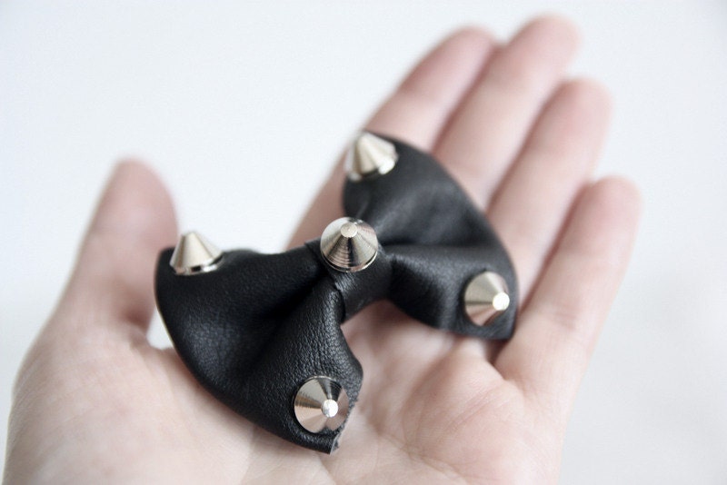 Alligator Clip Leather Bow with studs