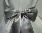 Satin Band Bow  in SILVER GRAY 80 Inch Satin Sash for Flower Girl Bridesmaid Formal Wedding