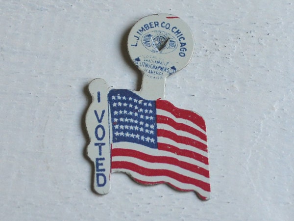 Vintage 1950s Tin Political "I Voted" 48 Star Flag Lapel Pin,Vintage Election, Free Shipping in USA