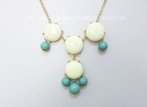 Candy White and aqua 4 beads Bubble Statement Necklace