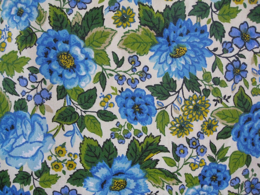 Vintage fabric - blue & yellow floral