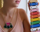 Pink and Green Statement Necklace - Handmade Gem Necklace