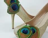 Peacock Feather Shoe Clips, peacock shoe clips, peacock weddings, bridal, bridesmaid, wedding