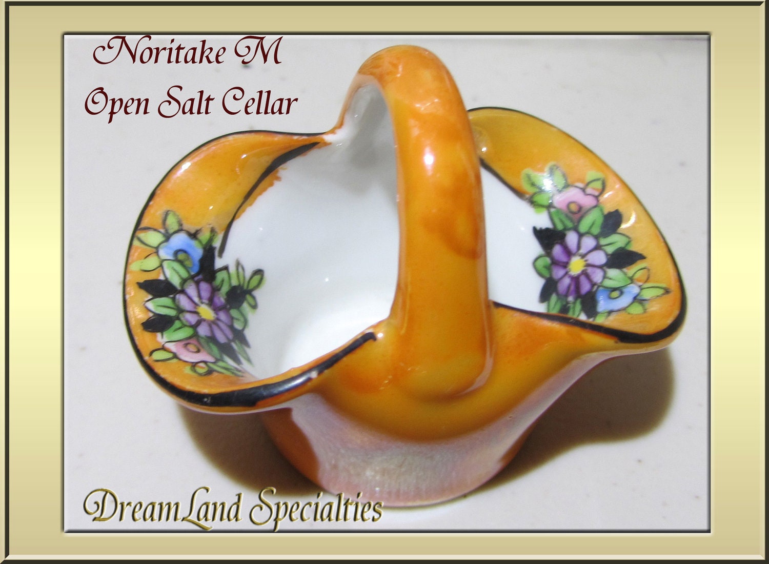 Noritake 'M' Vintage Handpainted Porcelain Basket Open Salt Cellar Japan