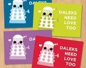 Kawaii Doctor Who Daleks Need Love Too Stationery Set - 4 Notecards