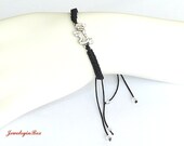 Black Macrame Doggy Bracelet with White Swarovski Crystals