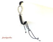 Black Macrame Fish Bracelet with White Swarovski Crystals