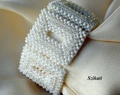 Beaded white bracelet, elegant, unique design, OOAK