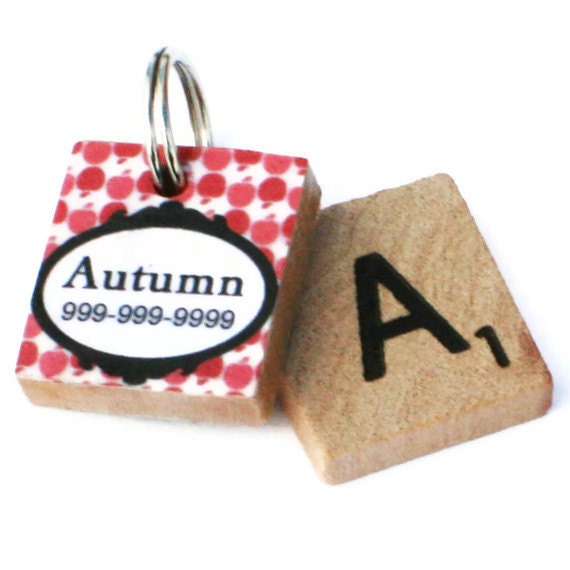 Red Apple Scrabble Dog Tag, Pet ID Tag