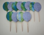 Extra Large 1 Dozen Cake Topper/ Picks Blue Green Tie Dye T-Shirt and Faded Jeans Collection Double Sided Balloon Picks