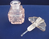 Pink Czech Perfume Bottle w/ Fan Shaped Dabber Stopper Cut Glass