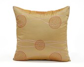 SALE) 16" X 16" Gold Mustard & Red Circle Silk Throw Pillow Cover