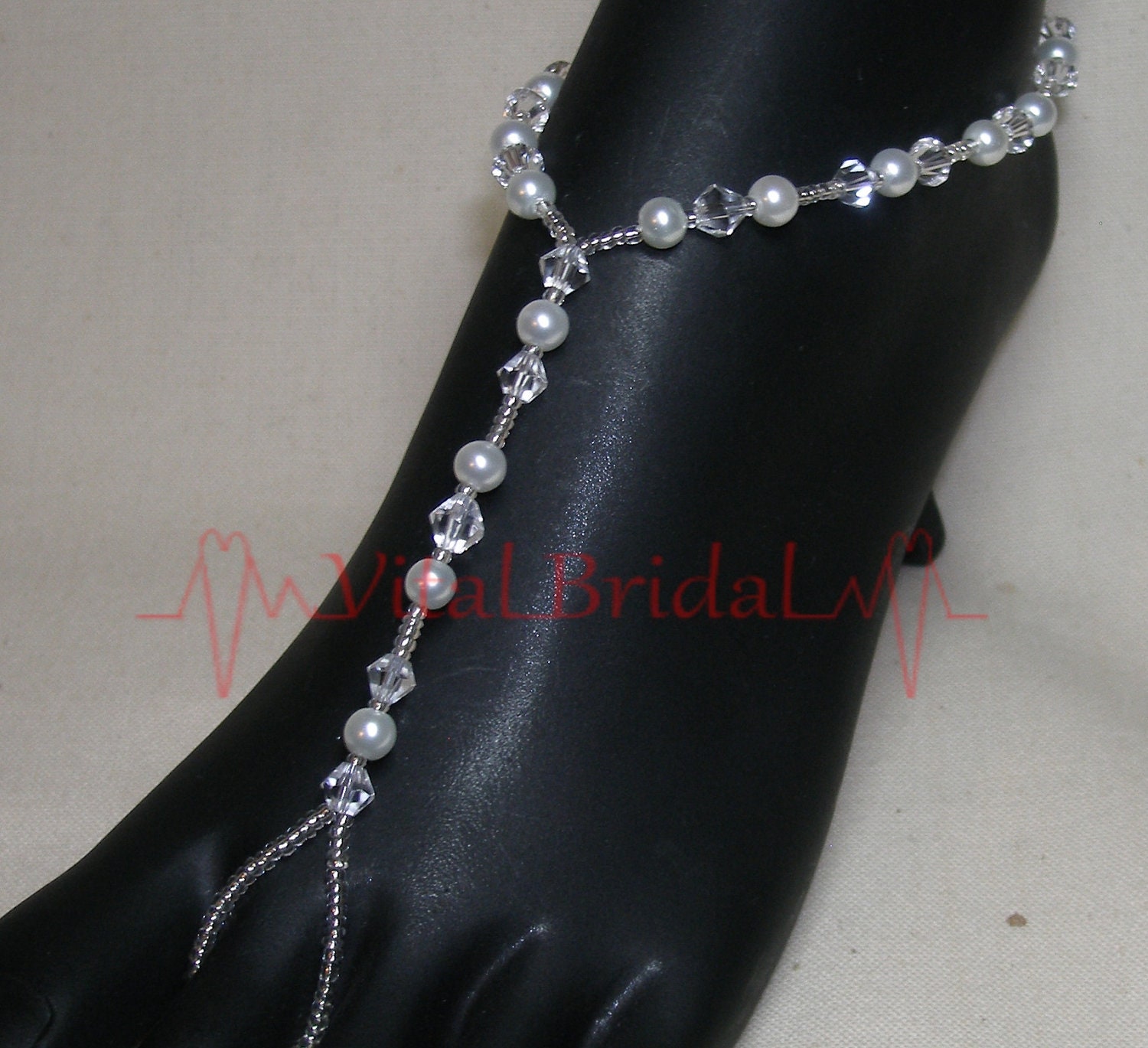 Wedding foot jewelry Barefoot Sandals Pair of Pearl and Crystal Beach theme