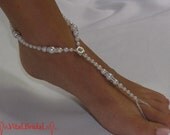 Beach wedding Barefoot Sandals foot jewelry white pearl and rhinestones best seller