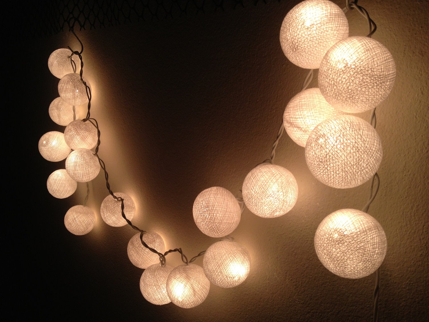 WHITE colors cotton ball holiday/Party String Lights 20 Lanterns