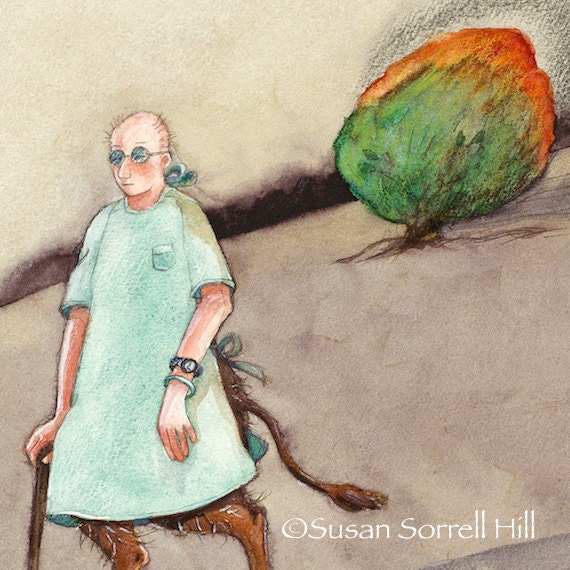 Burning Bush watercolor original painting fairytale art centaur mystery Susan Sorrell Hill