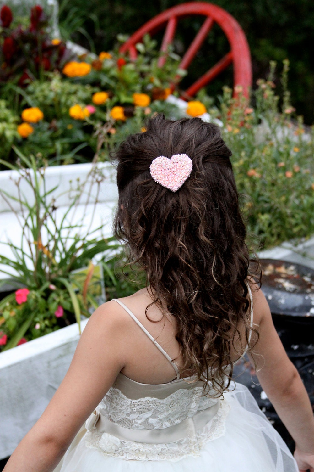 Back to School - Lovely Heart Barrette - (Hand Embroidered)