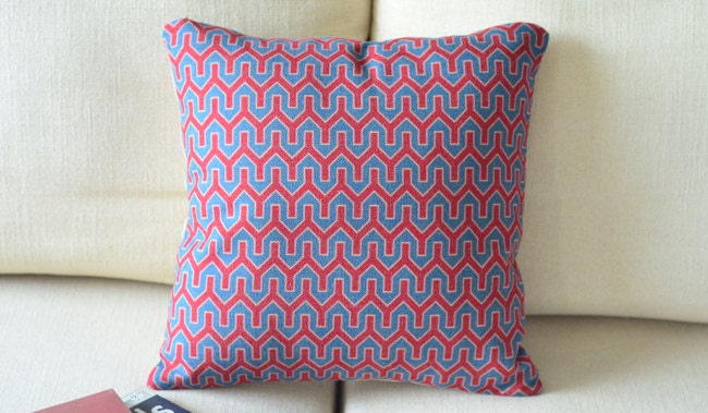 1 handmade linen cotton red stipe flowery printed  country style home decor decorative pillowcase / cushion cover 18"