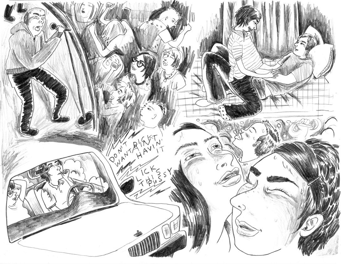 Illustration spread from "Dear Diary" by Lesley Arfin (mature)