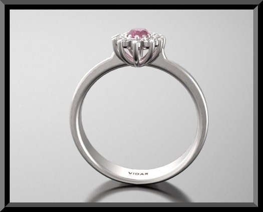 Engagement Ring,Diamond Engagement Ring,Pink Sapphire Princess DIANA Engamenet Ring 14k White Gold