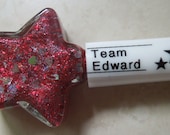 Custom Blended Nail Polish - "Team Edward" - Shimmer Silver Holographic Heart Red Glitter - Lacquer Twilight