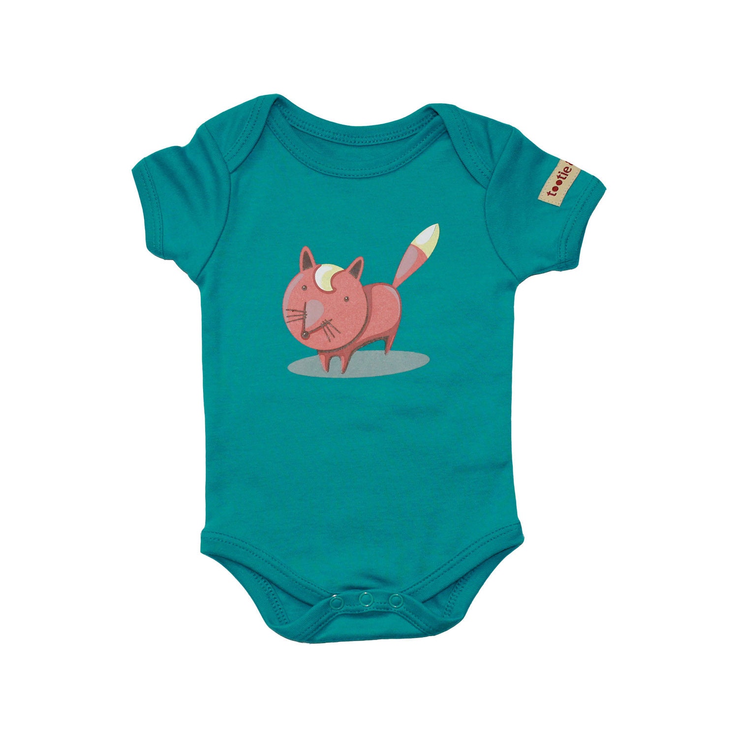 Blue Organic Short Sleeve Baby Onesie With Orange Fox