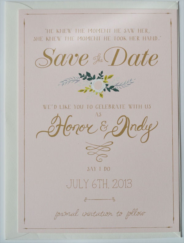 Save the Date Card with matching envelopes set of 25/Blush