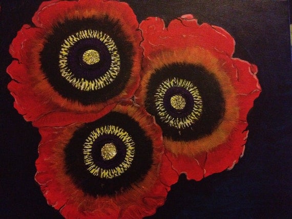 bright red poppies in full bloom and bursting with colour. This painting is now sold.