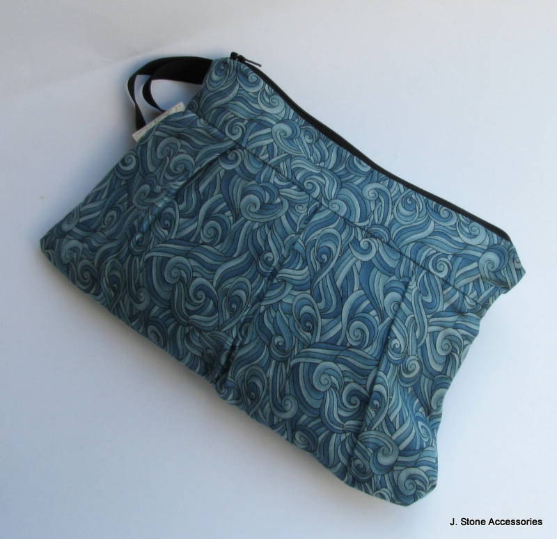 Women's Wristlet, Pleated Wristlet, Blue Waves Pleated Wristlet