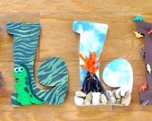 Custom Wall Hung Letters of your choice in a Dinosaur, Caveman, Ice Age Theme for your Child's Bedroom or Baby's Nursery (set of 6)