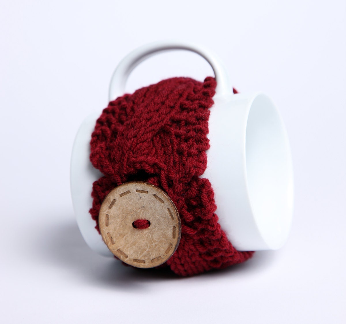 Knitted mug cozy, tea cup cozy,  coffee sleeve, wine red, warmer