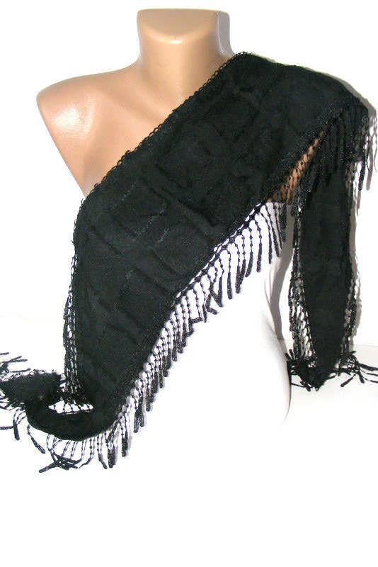 women scarves, fashion accessories, new scarf trends, black scarf, Cowl Scarf with Lace Edge, for her