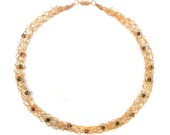 Womens Gold Necklace - Spool Knit With Unakite Stone Beads
