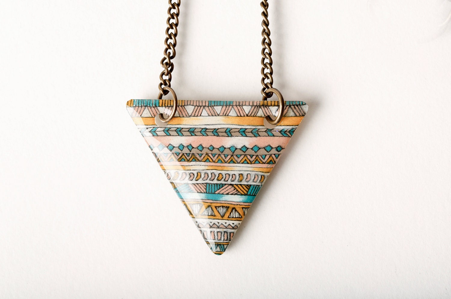 Tribal Print Necklace in Peach, Teal, and Yellow - aRainyAfternoon