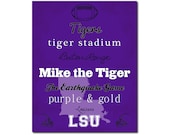 LSU Louisiana State Fighting Tigers Football Suway Football Art Print Gift Home Decor 8x10 Typography
