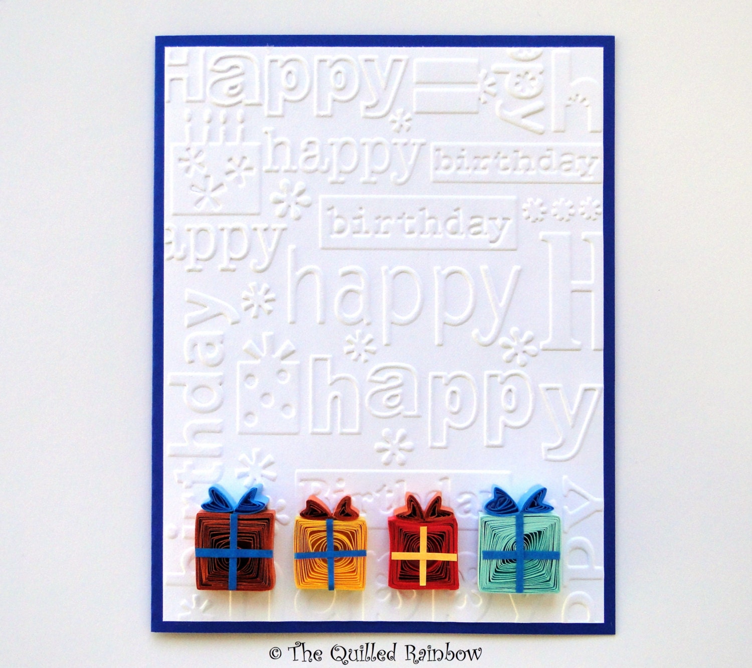 Quilled Birthday Card, Colorful Quilled Gift Boxes, Birthday Gifts Card, Handmade Birthday Greeting Card, Embossed Happy Birthday Card