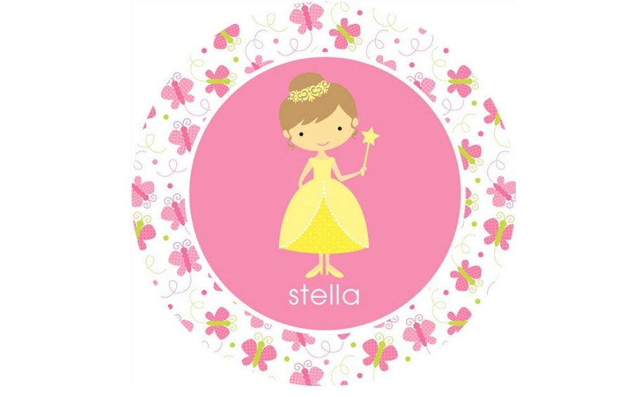 Personalized Princess Melamine Plate & Bowl - Princess with Butterflies