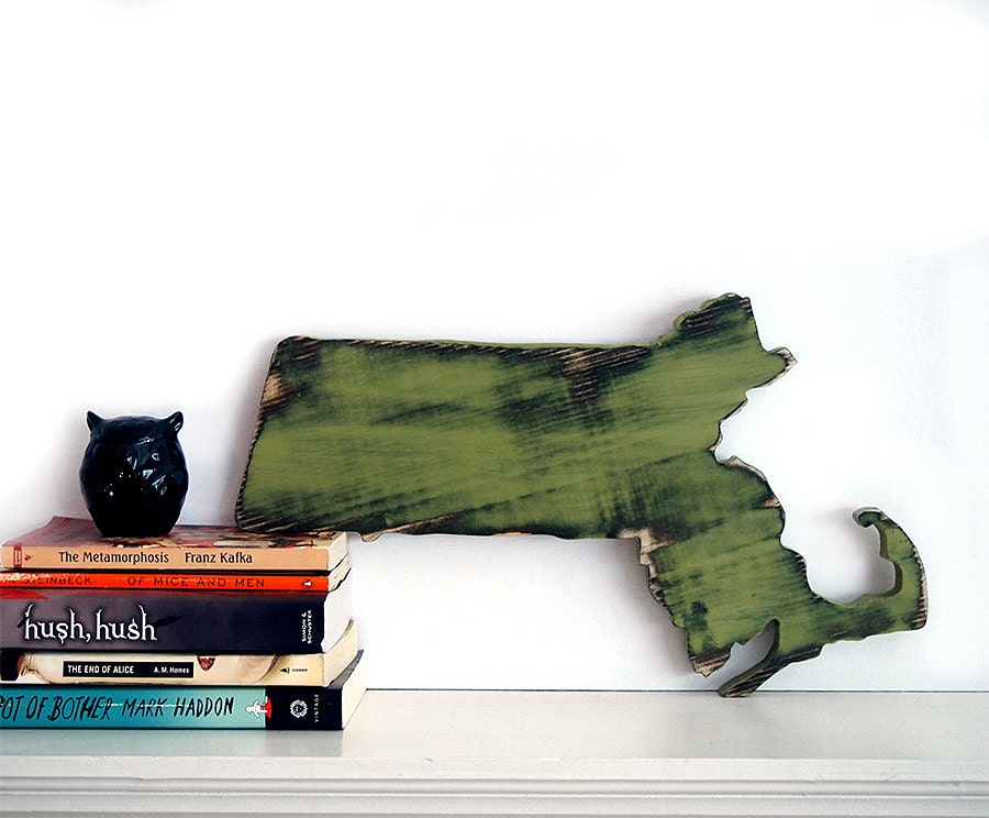Massachusetts State (Pictured in Avocado) Pine Wood Sign Wall Decor Rustic Americana Country Chic Alternative Wedding Guest Book